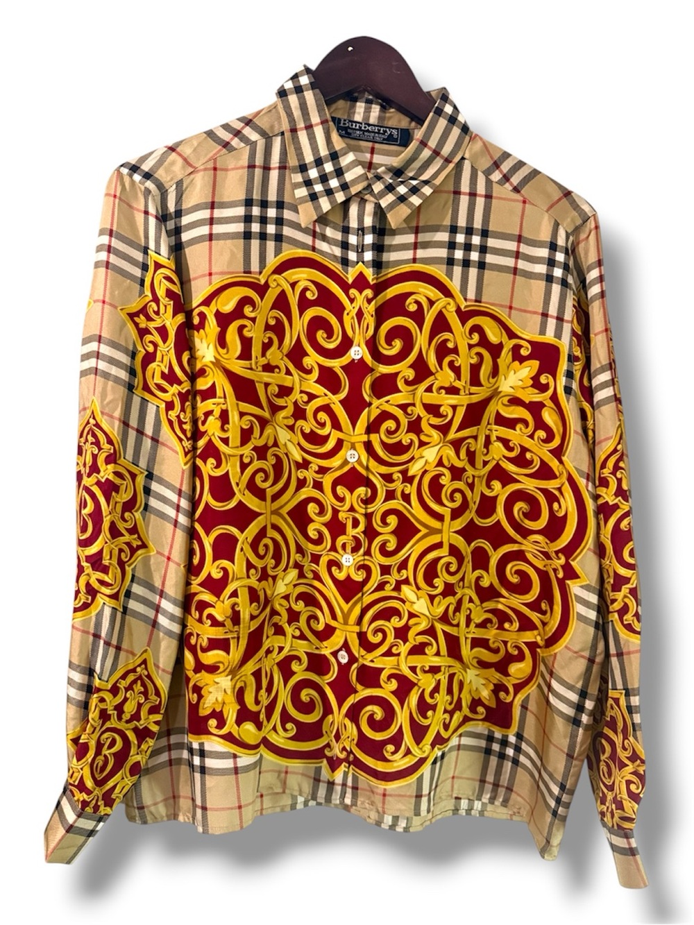 Burberry Beige Plaid Shirt with Red and Yellow Baroque Print. Rare.